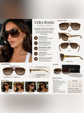 Vera Wang Oversized Brown Gradient Shield Sunglasses Tortoise Frame 57□14-130